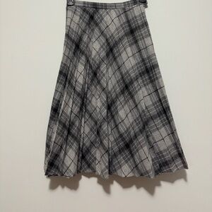 Vintage Frankly Speaking Grey Black Plaid Pleated Wool Skirt